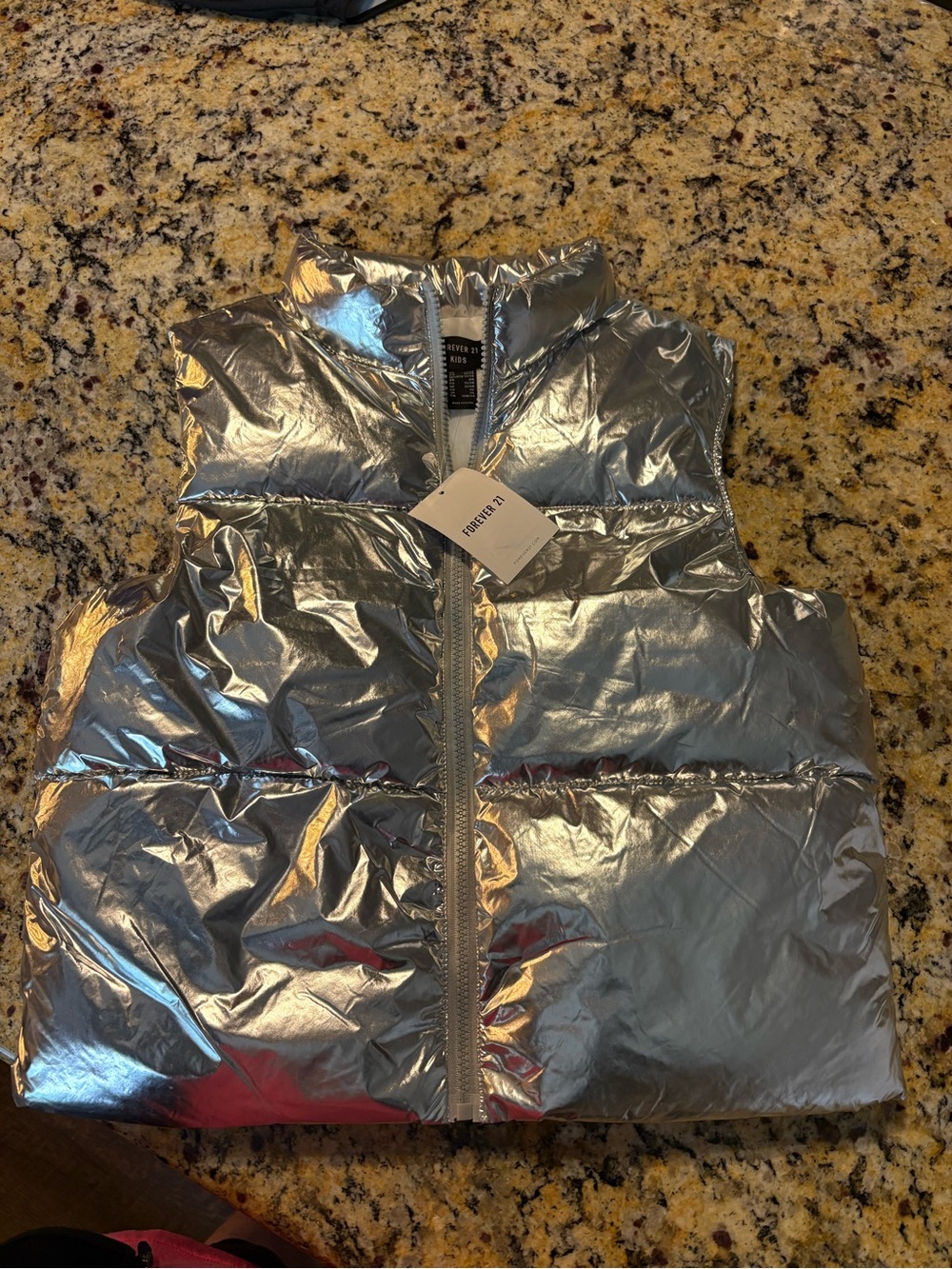 Forever 21 Metallic Silver Puffer Vest Girls 13/14